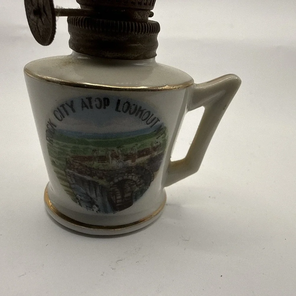 Vintage Rock City Atop Lookout MT Souvenir Miniature Oil Lamp